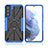 Silicone Matte Finish and Plastic Back Cover Case with Magnetic Finger Ring Stand T09 for Samsung Galaxy S21 FE 5G