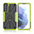 Silicone Matte Finish and Plastic Back Cover Case with Magnetic Finger Ring Stand T09 for Samsung Galaxy S21 FE 5G