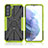 Silicone Matte Finish and Plastic Back Cover Case with Magnetic Finger Ring Stand T09 for Samsung Galaxy S21 FE 5G Green