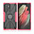 Silicone Matte Finish and Plastic Back Cover Case with Magnetic Finger Ring Stand T09 for Samsung Galaxy S22 Ultra 5G