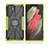 Silicone Matte Finish and Plastic Back Cover Case with Magnetic Finger Ring Stand T09 for Samsung Galaxy S22 Ultra 5G