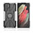 Silicone Matte Finish and Plastic Back Cover Case with Magnetic Finger Ring Stand T09 for Samsung Galaxy S23 Ultra 5G Gray