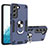 Silicone Matte Finish and Plastic Back Cover Case with Magnetic Finger Ring Stand Y01B for Samsung Galaxy S21 FE 5G Blue