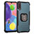 Silicone Matte Finish and Plastic Back Cover Case with Magnetic Finger Ring Stand ZJ2 for Samsung Galaxy A70 Green