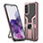 Silicone Matte Finish and Plastic Back Cover Case with Magnetic Finger Ring Stand ZL1 for Samsung Galaxy S20 5G Rose Gold