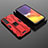 Silicone Matte Finish and Plastic Back Cover Case with Magnetic Stand A01 for Samsung Galaxy S21 FE 5G Red