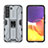 Silicone Matte Finish and Plastic Back Cover Case with Magnetic Stand A03 for Samsung Galaxy S21 5G