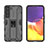 Silicone Matte Finish and Plastic Back Cover Case with Magnetic Stand A03 for Samsung Galaxy S21 5G Black