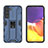 Silicone Matte Finish and Plastic Back Cover Case with Magnetic Stand A03 for Samsung Galaxy S21 FE 5G Blue