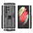 Silicone Matte Finish and Plastic Back Cover Case with Magnetic Stand A03 for Samsung Galaxy S23 Ultra 5G Black