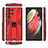 Silicone Matte Finish and Plastic Back Cover Case with Magnetic Stand A03 for Samsung Galaxy S23 Ultra 5G Red