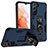 Silicone Matte Finish and Plastic Back Cover Case with Magnetic Stand A04 for Samsung Galaxy S21 5G Blue