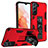Silicone Matte Finish and Plastic Back Cover Case with Magnetic Stand A04 for Samsung Galaxy S21 5G Red