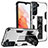 Silicone Matte Finish and Plastic Back Cover Case with Magnetic Stand A04 for Samsung Galaxy S21 5G White