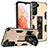 Silicone Matte Finish and Plastic Back Cover Case with Magnetic Stand A04 for Samsung Galaxy S21 FE 5G Gold