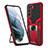 Silicone Matte Finish and Plastic Back Cover Case with Magnetic Stand A05 for Samsung Galaxy S21 5G Red