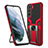 Silicone Matte Finish and Plastic Back Cover Case with Magnetic Stand A05 for Samsung Galaxy S23 Plus 5G Red