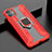 Silicone Matte Finish and Plastic Back Cover Case with Magnetic Stand for Apple iPhone 11 Red