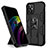 Silicone Matte Finish and Plastic Back Cover Case with Magnetic Stand for Apple iPhone 12 Black