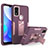Silicone Matte Finish and Plastic Back Cover Case with Magnetic Stand for Motorola Moto G Pure Purple