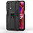 Silicone Matte Finish and Plastic Back Cover Case with Magnetic Stand for OnePlus Nord N200 5G Black