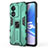 Silicone Matte Finish and Plastic Back Cover Case with Magnetic Stand for Oppo A58 5G Green