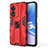 Silicone Matte Finish and Plastic Back Cover Case with Magnetic Stand for Oppo A58 5G Red