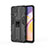 Silicone Matte Finish and Plastic Back Cover Case with Magnetic Stand for Oppo F19 Pro Black
