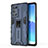 Silicone Matte Finish and Plastic Back Cover Case with Magnetic Stand for Oppo Reno6 Pro 5G Blue