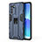 Silicone Matte Finish and Plastic Back Cover Case with Magnetic Stand for Oppo Reno6 Pro 5G India Blue