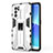 Silicone Matte Finish and Plastic Back Cover Case with Magnetic Stand for Oppo Reno6 Pro 5G India White