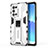 Silicone Matte Finish and Plastic Back Cover Case with Magnetic Stand for Oppo Reno6 Pro 5G White