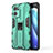 Silicone Matte Finish and Plastic Back Cover Case with Magnetic Stand for Oppo Reno7 5G Green