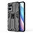 Silicone Matte Finish and Plastic Back Cover Case with Magnetic Stand for Oppo Reno7 Pro 5G Black