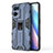 Silicone Matte Finish and Plastic Back Cover Case with Magnetic Stand for Oppo Reno7 Pro 5G Blue