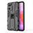 Silicone Matte Finish and Plastic Back Cover Case with Magnetic Stand for Oppo Reno7 SE 5G Black