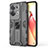 Silicone Matte Finish and Plastic Back Cover Case with Magnetic Stand for Oppo Reno8 Pro 5G Black