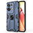 Silicone Matte Finish and Plastic Back Cover Case with Magnetic Stand for Oppo Reno8 Pro 5G Blue