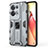 Silicone Matte Finish and Plastic Back Cover Case with Magnetic Stand for Oppo Reno8 Pro 5G Gray