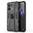 Silicone Matte Finish and Plastic Back Cover Case with Magnetic Stand for Oppo Reno9 Pro 5G Black