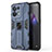 Silicone Matte Finish and Plastic Back Cover Case with Magnetic Stand for Oppo Reno9 Pro 5G Blue
