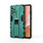 Silicone Matte Finish and Plastic Back Cover Case with Magnetic Stand for Samsung Galaxy A72 5G Green