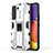 Silicone Matte Finish and Plastic Back Cover Case with Magnetic Stand for Samsung Galaxy S21 5G White