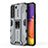 Silicone Matte Finish and Plastic Back Cover Case with Magnetic Stand for Samsung Galaxy S21 FE 5G