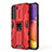 Silicone Matte Finish and Plastic Back Cover Case with Magnetic Stand for Samsung Galaxy S21 FE 5G Red