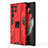 Silicone Matte Finish and Plastic Back Cover Case with Magnetic Stand for Samsung Galaxy S21 Ultra 5G Red
