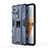 Silicone Matte Finish and Plastic Back Cover Case with Magnetic Stand for Vivo iQOO 8 5G Blue