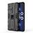 Silicone Matte Finish and Plastic Back Cover Case with Magnetic Stand for Vivo iQOO 8 Pro 5G Black