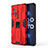 Silicone Matte Finish and Plastic Back Cover Case with Magnetic Stand for Vivo iQOO 8 Pro 5G Red