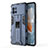Silicone Matte Finish and Plastic Back Cover Case with Magnetic Stand for Vivo iQOO 9 5G Blue